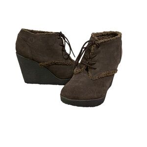 Libby Edelman Suede Lined Booties Brown Wedges Size 7